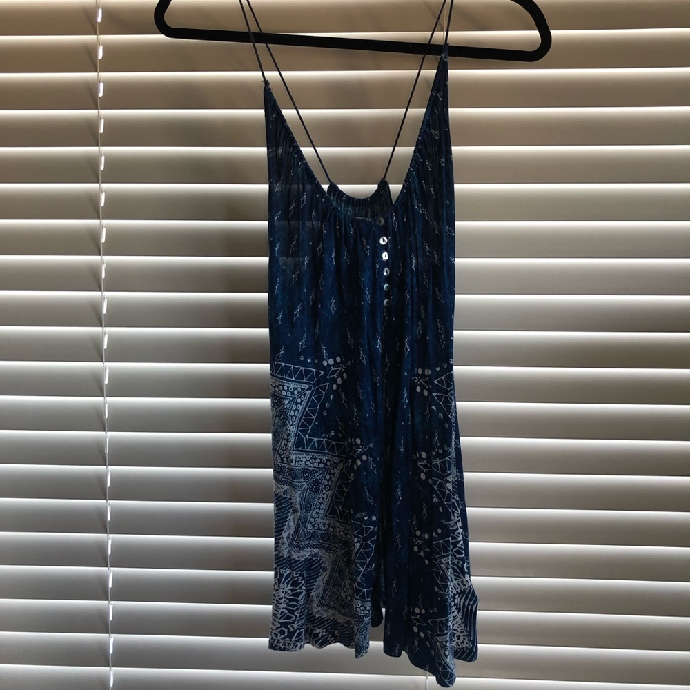 Kimchi Blue Open Front Flyaway Cami Top Blue Boho Pattern L